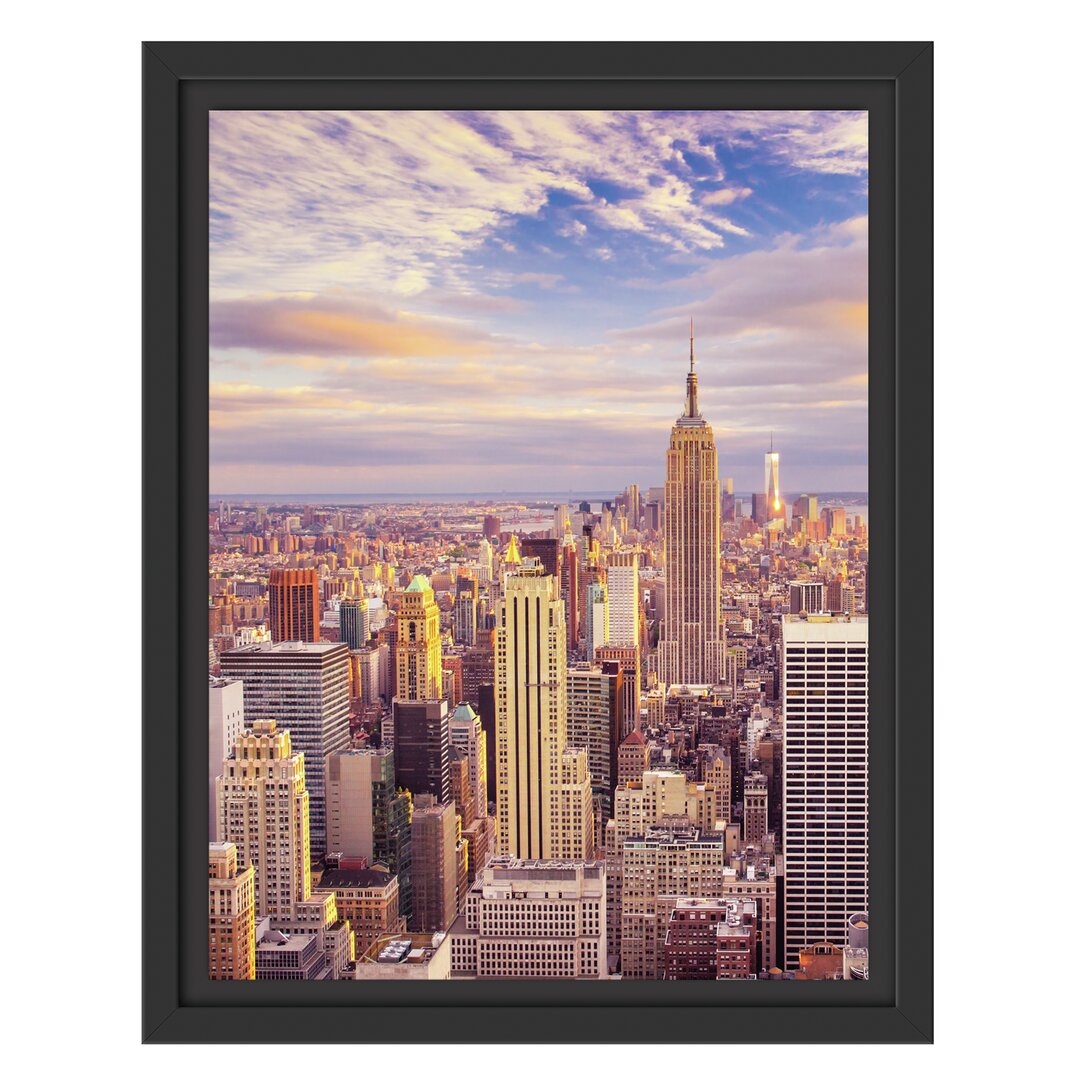 Gerahmtes Wandbild Skyline New York Sonnenuntergang