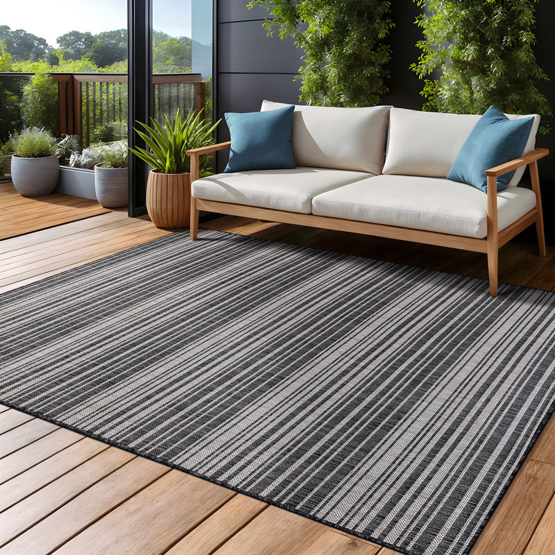 Tapis gris à rayures Waikiki, Rectangle 8 pi x 10 pi
