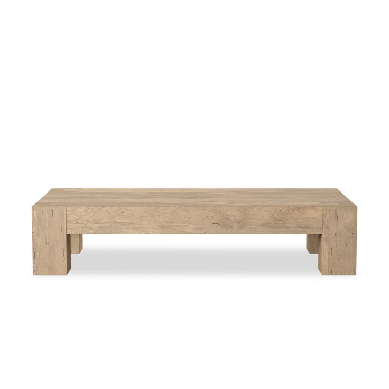 Hudson Solid Wood 4 Legs Coffee Table, 15" H x 70" W x 35" D, Whitewash Rustic Wormwood Oak