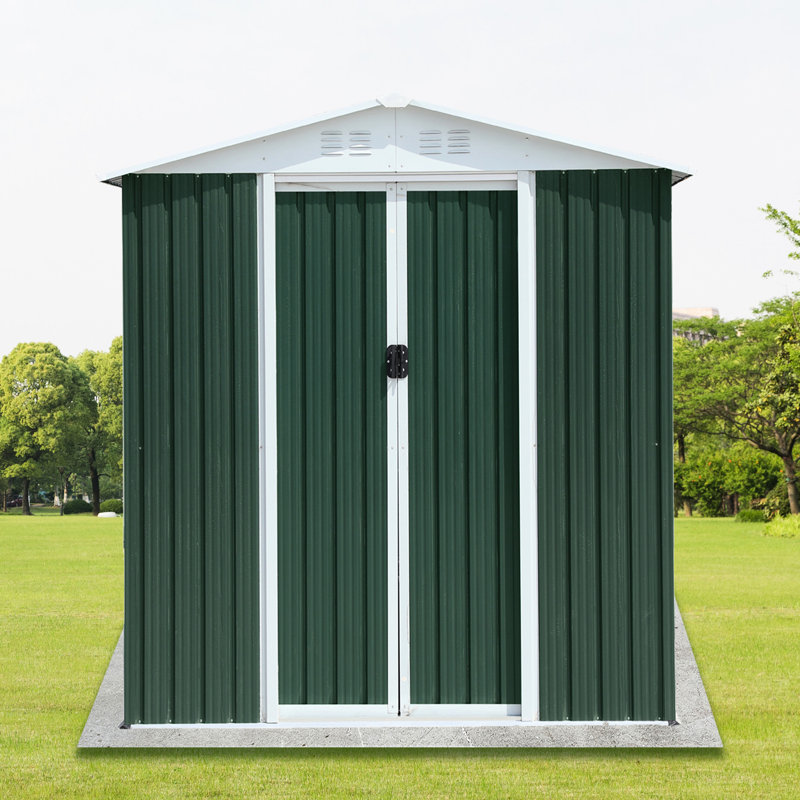 Remise de jardin de toit Apex de 6 pi x 4 pi avec cadre en métal et porte coulissante pour ranger les outils de rangement de vélos