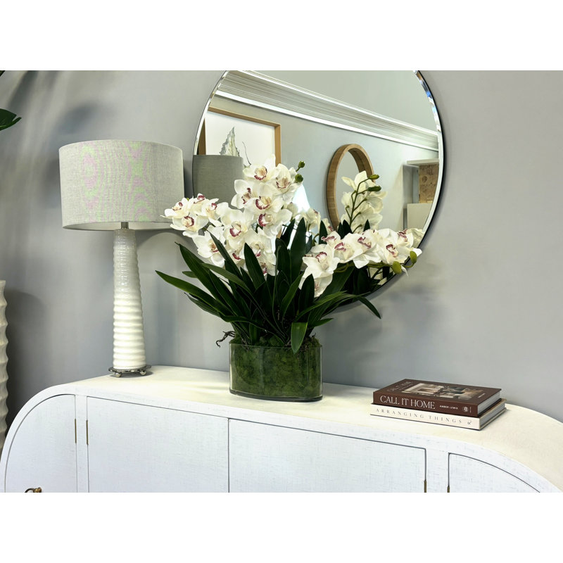 Faux Orchids in Glass Vase with Moss