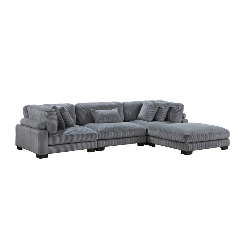Canapé modulaire 4 pièces avec repose-pieds Sumekh, Velours côtelé gris