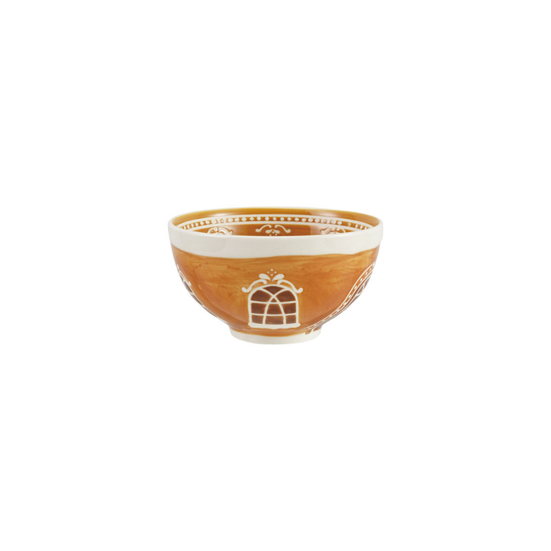 Artisan Stoneware Bowl With Hand-Painted Gingerbread Motif