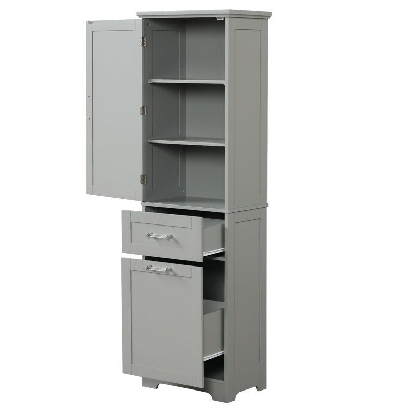 Tall Bathroom Storage Cabinet, Freestanding Storage Cabinet With Two Drawers And Adjustable Shelf, MDF Board With Painted Finish