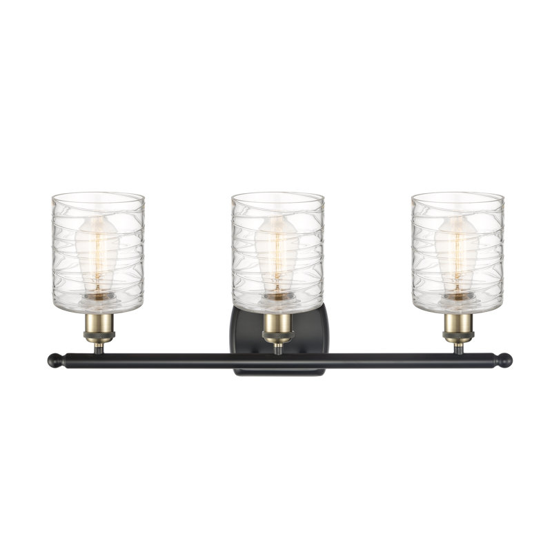 Leilani 3 - Light Dimmable Vanity Light, 6 Watt Vinage LED Bulb, Black Antique Brass, Clear Deco Swirl