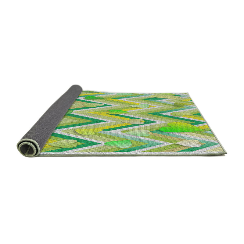 Chevron jaune/vert Tapis décoratif, Rond 7 pi