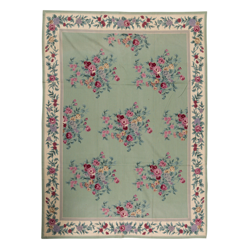 Hand-Knotted High-Quality Green and Red Area Rug