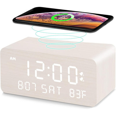 Wood LED Clock For Bedroom (White)