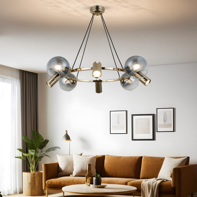Antique Lacquer Chandelier, Metal Body, Adjustable Height 11.5 x 11.5 x 3 inches | 4 x E27 Max 40W & 4 x GU10 Max 5W Sockets | Elegant Lighting Fixture for Living Room, Dining Room & Hallway | Stylish Home Décor