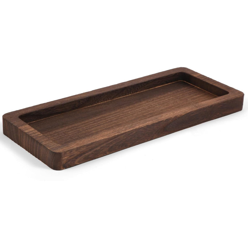15.7" Rustic Distressed Paulownia Wood Decorative Serving Tray