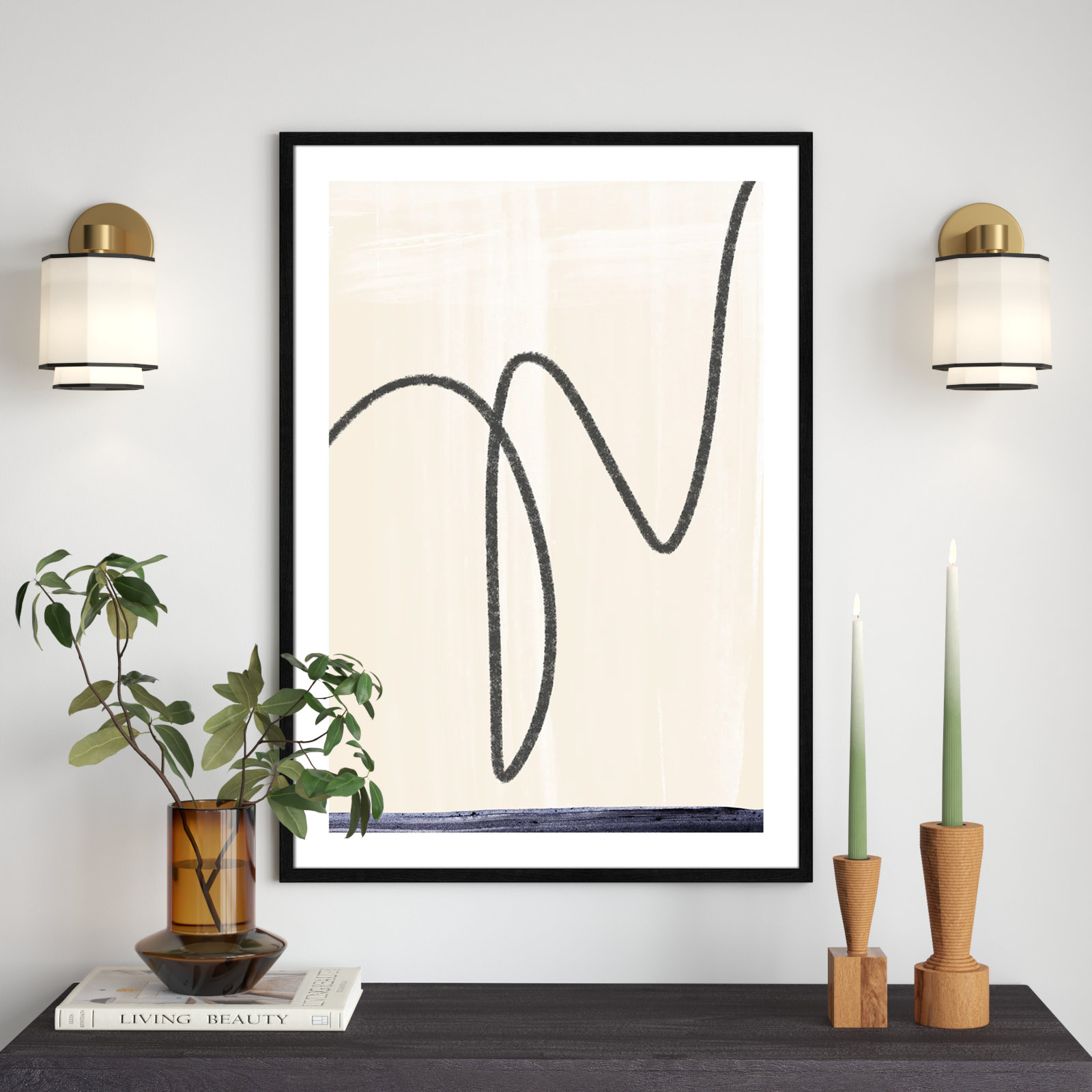 Tigerlily "Departured I" Painting, Black Framed Paper, 41.5" H x 29.5" W x 0.75" D