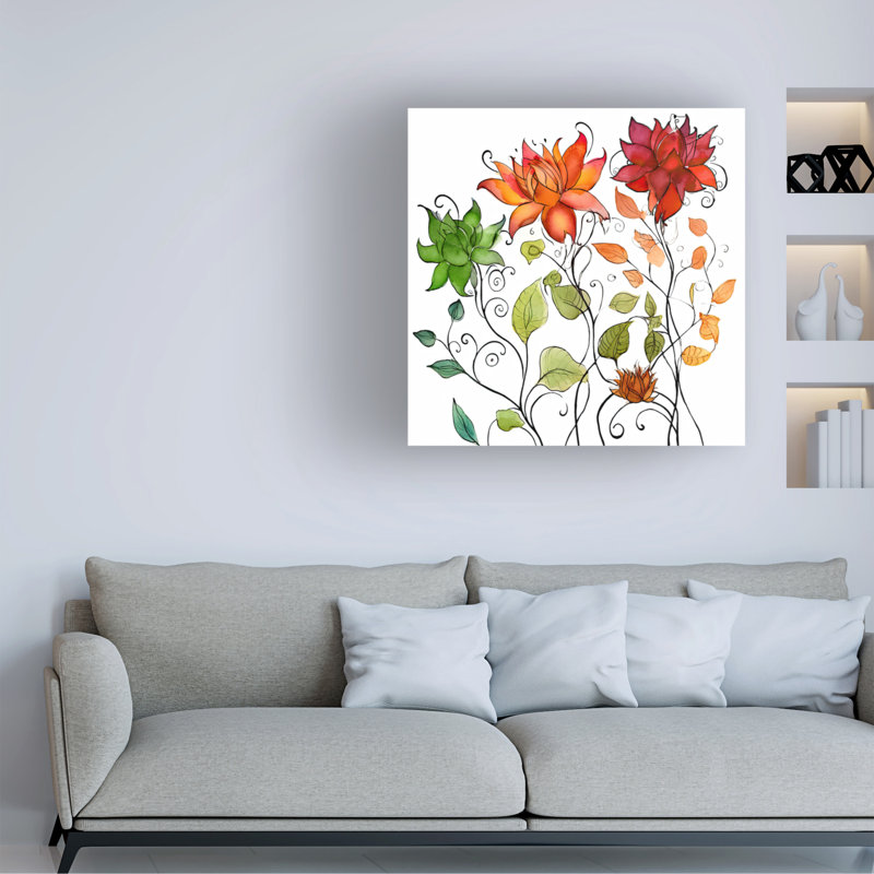 Impression florale sur toile III, H 14 po x l 14 po x P 2 po