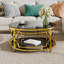 Table basse ronde avec plateau en verre trempé, structure en métal géométrique et tablette inférieure-570171076-570171078