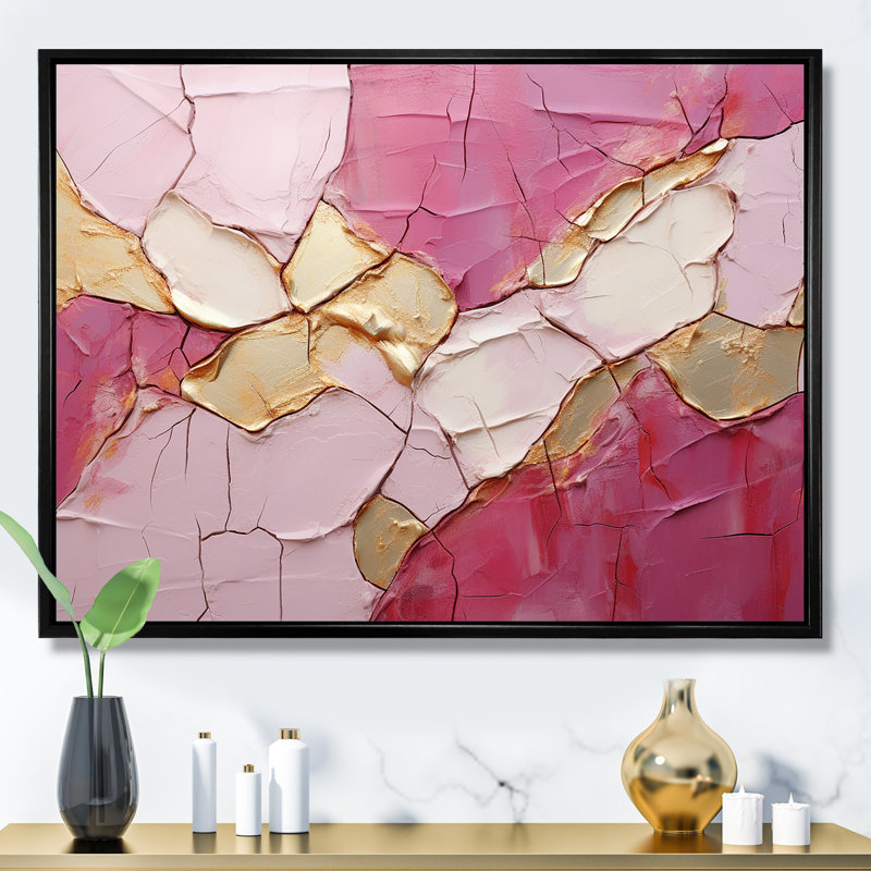 Or rose, minimalisme, poteries - spirales abstraites grand art mural, H 12 po x l 20 po x P 1 po, Cadre flottant noir