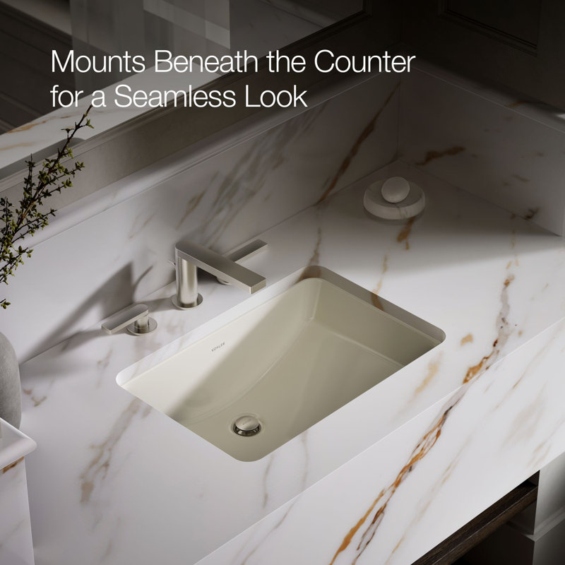 Ladena Vitreous China Rectangular Undermount Bathroom Sink, Biscuit