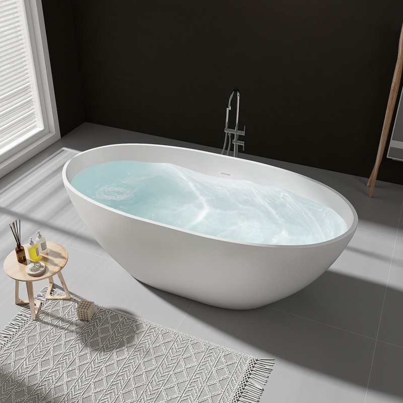 61'' x 29'' Freestanding Soaking Solid Surface Bathtub, White
