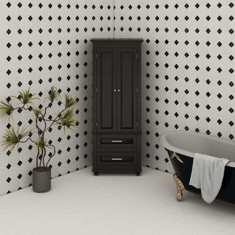 Tall Storage Cabinet With Two Drawers, Black