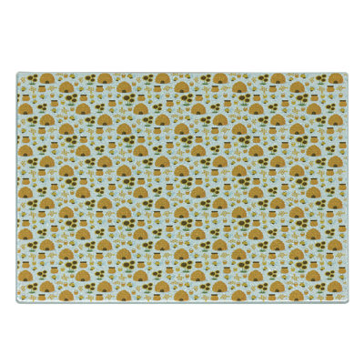 Ambesonne Bee Tempered Glass Cutting Board Smiling Honeybees and Jars Multicolor