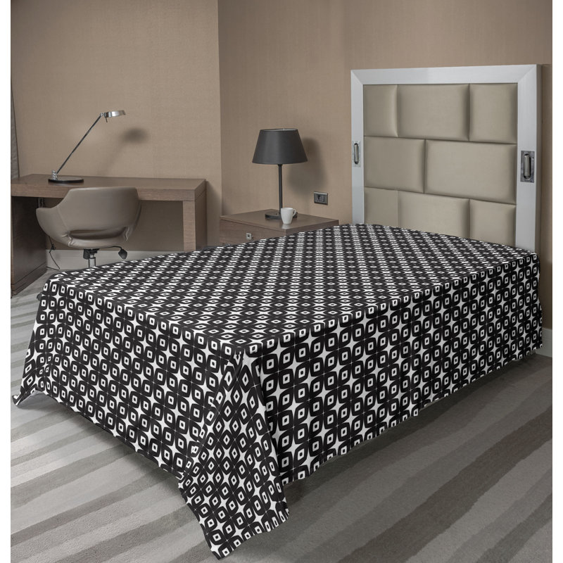 Drap-housse à motif floral Ambesonne, Drap plat pour lit simple, Noir, blanc cassé / géométrique 5