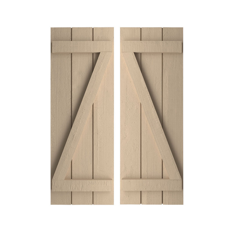 Primed Tan 28" Rustic Faux Wood Board-n-Batten Shutters