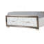 Grand lit Desire - Tête de lit tapissier à DEL avec rangement pour pied de lit à motif de marbre et garniture métallique pour une chambre à coucher chic et moderne