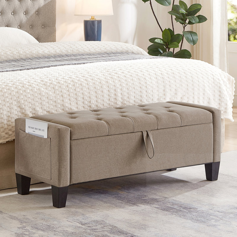 Banc de rangement rembourré avec charnière, Linen, Linen