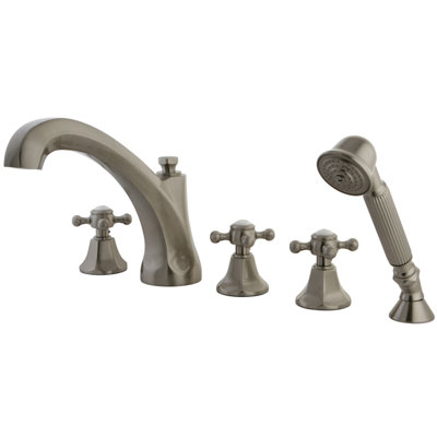 Made To Match Triple Handle Deck Mounted Roman Tub Faucet with Handshower