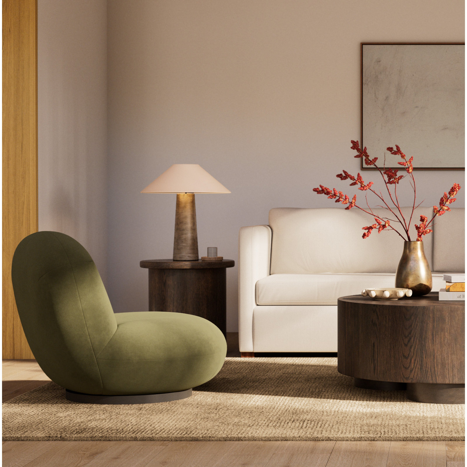 Slipper Chair, Olive Green Velvet