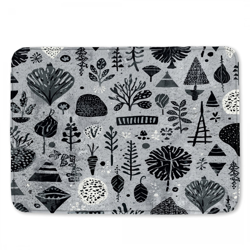 Tapis de bain noir à motifs botaniques, 24 po L x 17 po L
