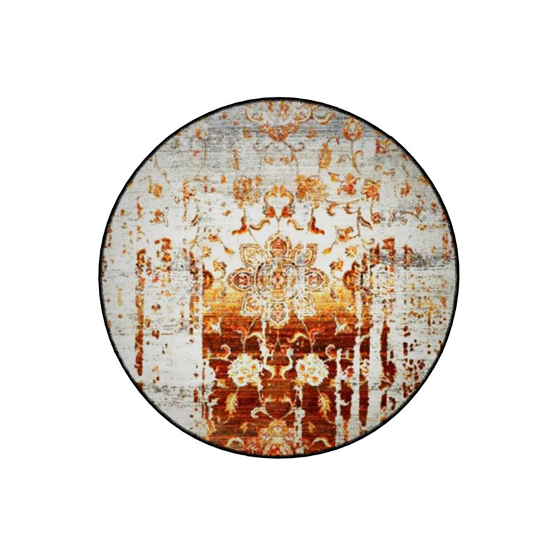 Beige Orange Theme Abstract Traditional Patterned Round Woven Base Vintage Decorative Carpet, Round 2'8"