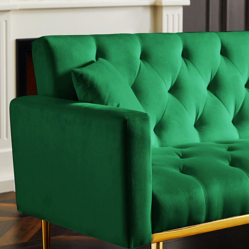 Twin 73.2'' Wide Tufted Back Convertible Sofa, Green Velvet
