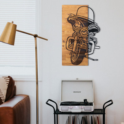 Stylish Decorative Wooden Wall Accessory, Black & Walnut Finish, 14.2 x 22.6 inches | 100% Metal Frame (Thickness: 0.05 inches) & Wooden Back (Thickness: 1.2 inches) | Perfect for Home Decor & Modern Aesthetics