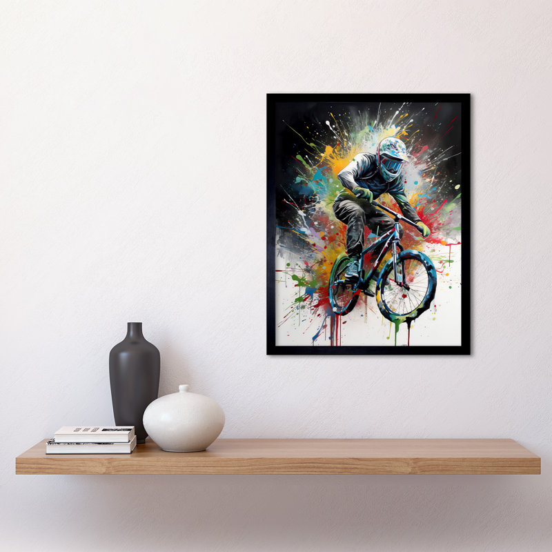 Mountain Biking Extreme Sport Paint Splat Portrait - Single Picture Frame Print