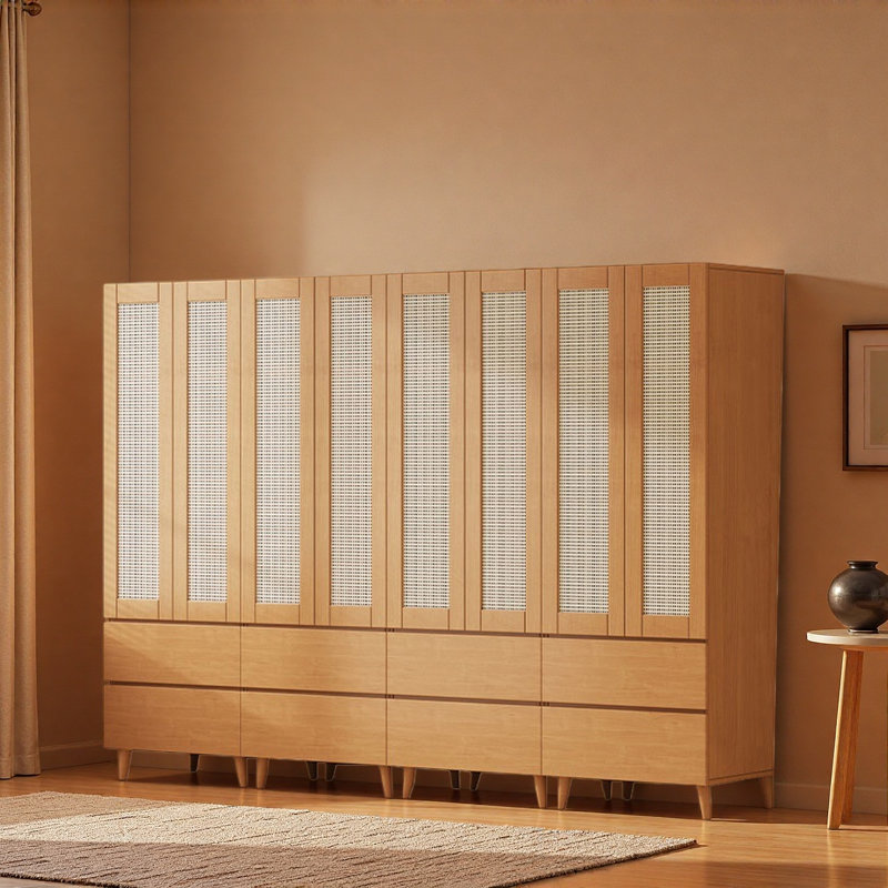 Rattan And Solid Wood Wardrobe