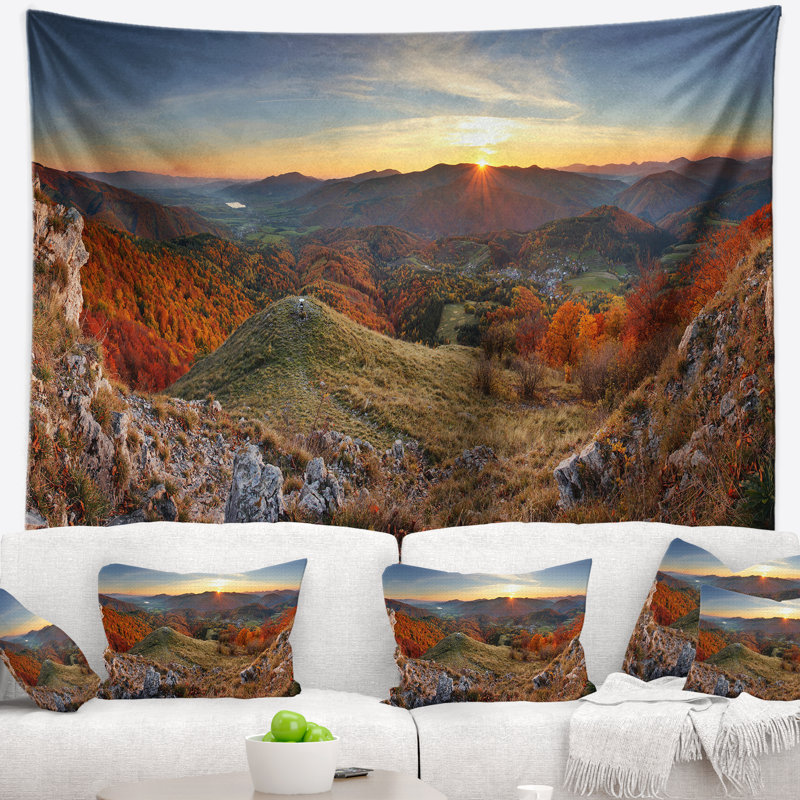 Tapisserie majestic coucher de soleil de mountain landscape, H 32 po x l 39 po