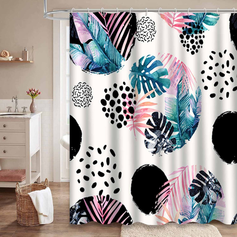 Abstrait naturel à motif de cercles de style tropical de Memphis sans soudure avec 12 crochets, L 72 po x l 78 po