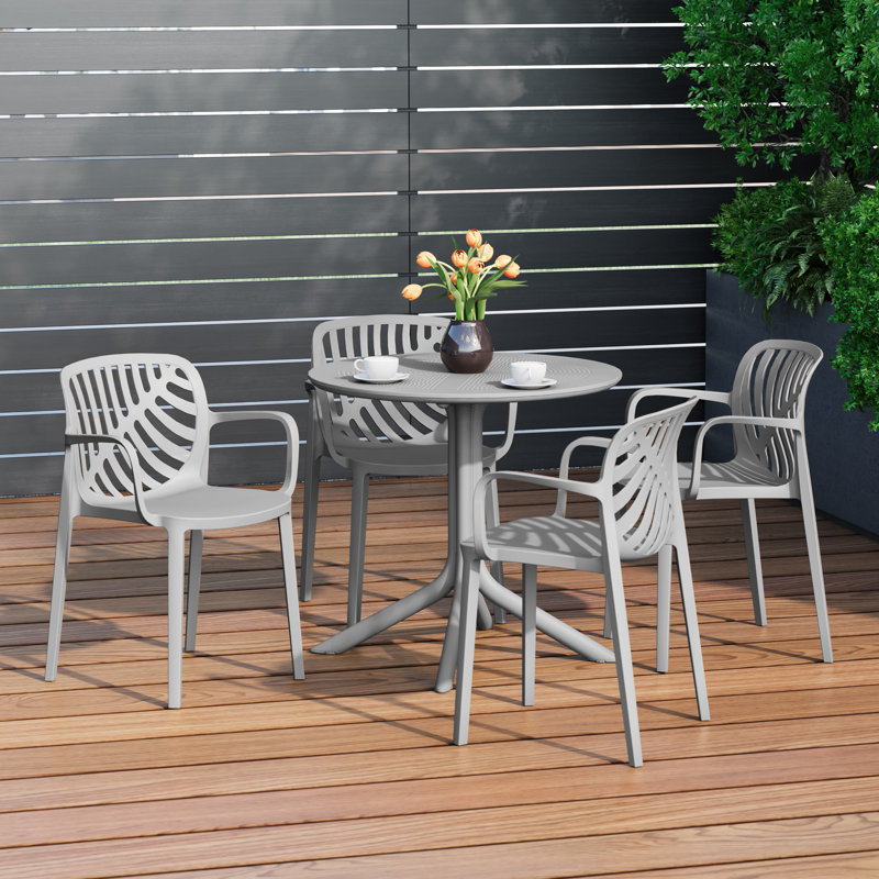 4-Person Outdoor Round Dining Set, Gray