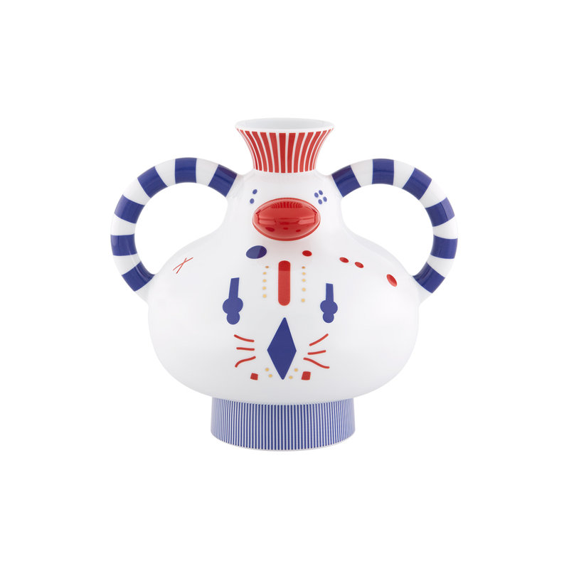 Vase de table en porcelaine 8,66 "blanc / bleu / rouge Folkifunki