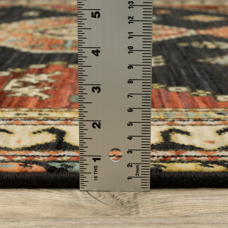Tapis brun / noir en laine tissé à la machine Markcus, Rectangle 5 pi 3 po x 7 pi 6 po