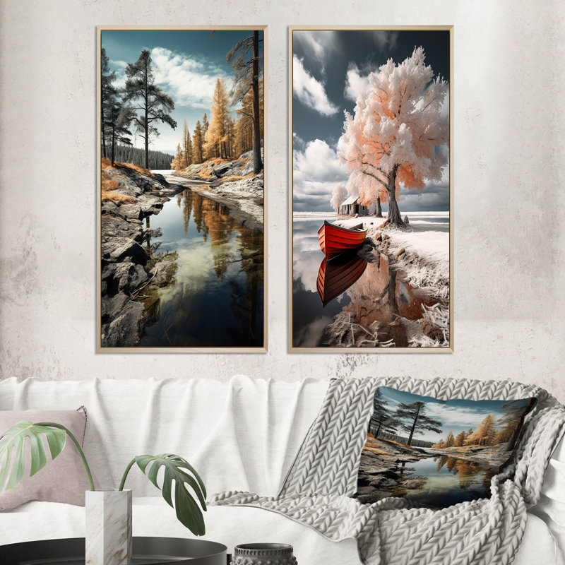«Suède rivière Serenity», 2 pièces sur toile, Encadrement brun, H 24 po x l 20 po