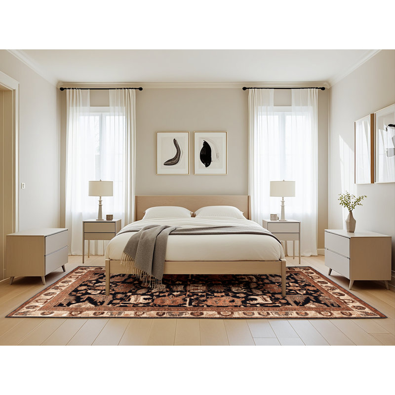 Machine Washable Persian Brown Area Rug, Rectangle 5' x 8'