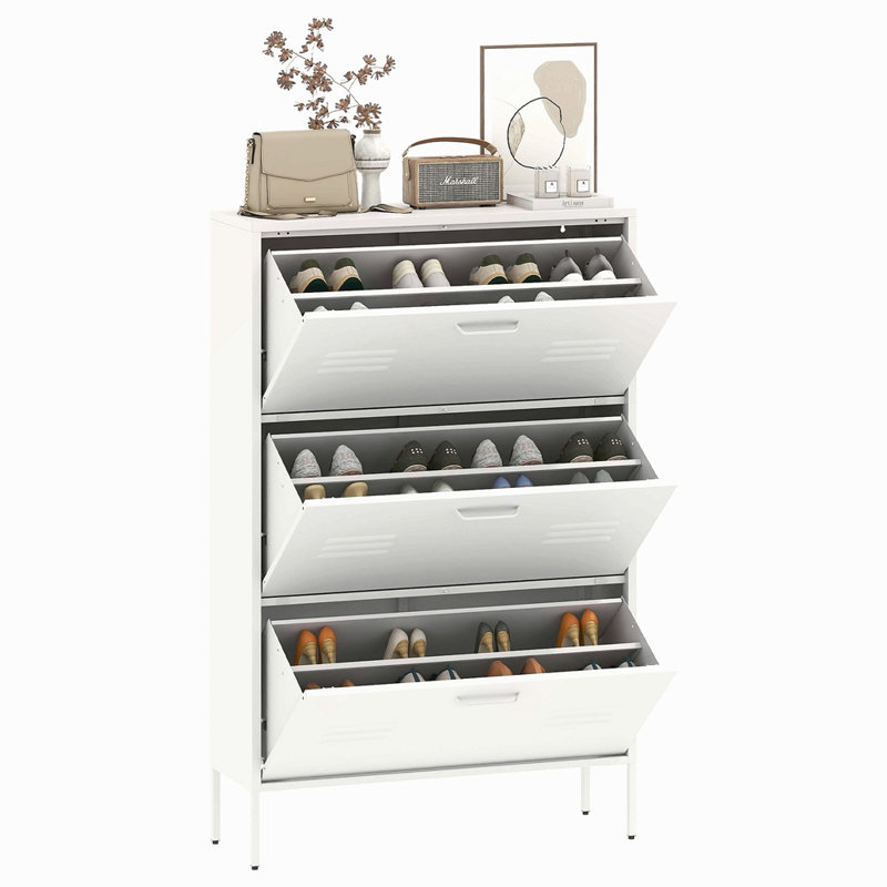Armoire à chaussures avec 3 tiroirs rabattables, armoire à chaussures autoportante avec cadre en métal pour le vestibule, le couloir et le vestibule