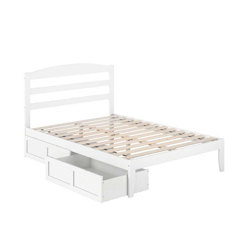 Elliana Solid Wood Platform Bed with Storage Drawers & Built-in Charging Station, White, Full/Double