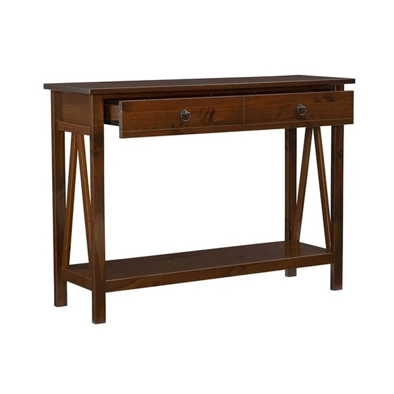 Console 20 po en bois massif avec tablette et tiroir, Tabac