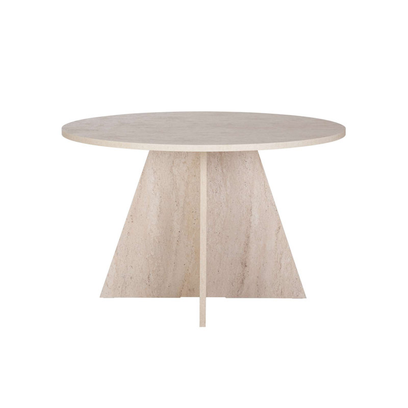 Table de salle à manger moderne, couleur travertin, 120 x 75 x 120 cm, panneau de particules enduit de mélamine à 100%, épaisseur: 5 cm, conception durable, supporte jusqu'à 60 kg, aspect marbre pour les espaces de salle à manger