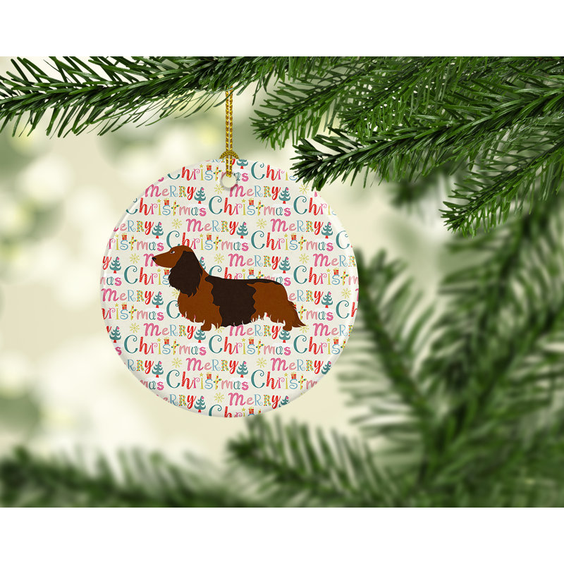 Ornement suspendu Merry Christmas, Teckel à poil long