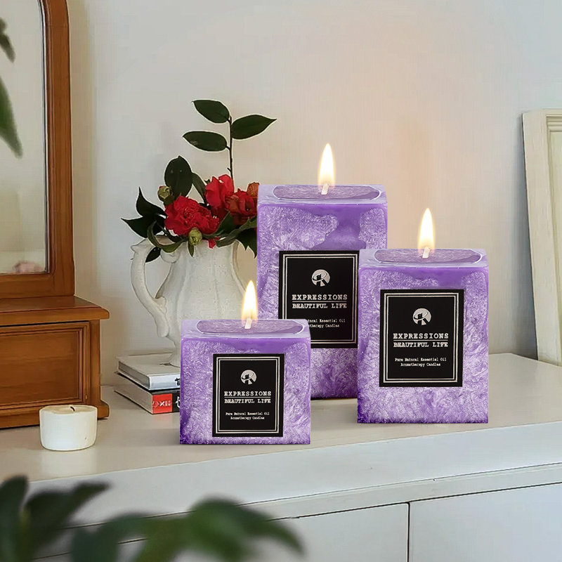 Plant / Floral Scented Pillar Candle, Purple