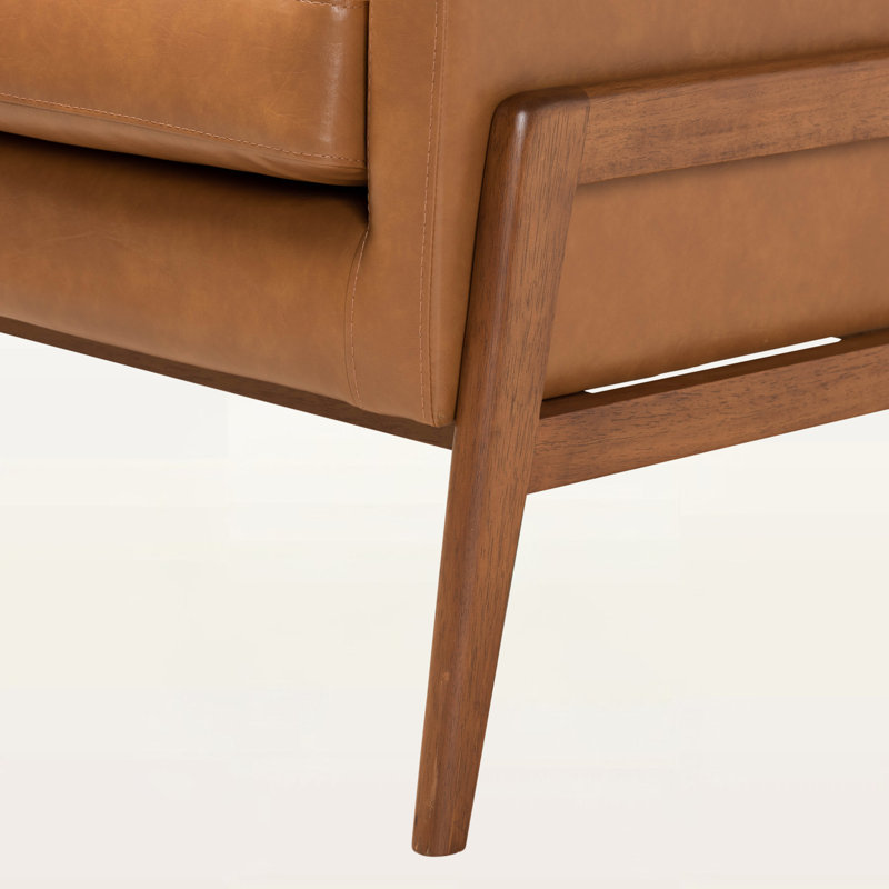Kalliope Tan Faux Leather Upholstered Button Tufted Lounge Chair, 31.3" H X 28.79" W X 29.69" D, Tan, Walnut Brown