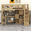 Lit mezzanine simple en bois: bureau intégré, DEL, tablettes de rangement, armoires et escalier-1623757530