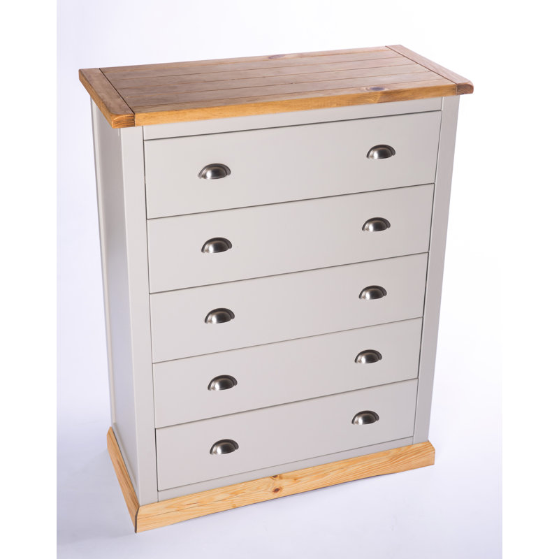 Kolton 90cm W 5 - Drawer Chest of Drawers, Grey/Wood, Chrome
